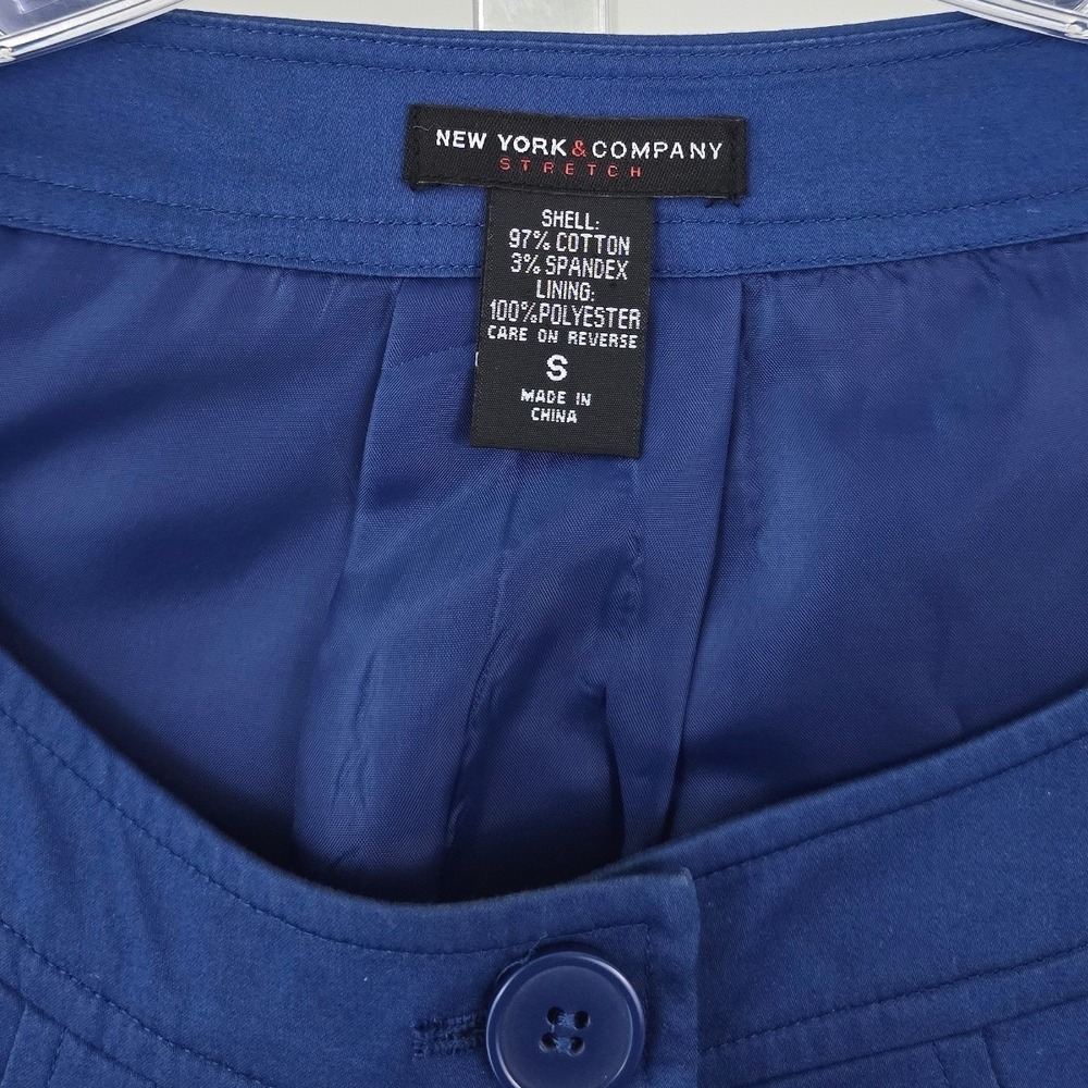 New York and Company Cropped Short Sleeve Button Front Blazer Blue S - Picture 4 of 8